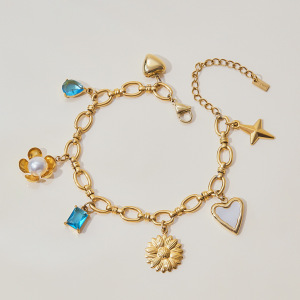 Bracelet À Breloques Rétro Rectangulaire En Acier Inoxydable, Étanche, Couleur Or, Pour Femme (1 Pièce) h5 Image8