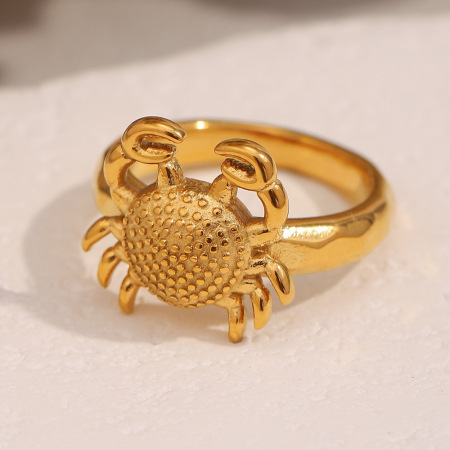 Bague classique crabe en acier inoxydable étanche couleur or (1 pièce)