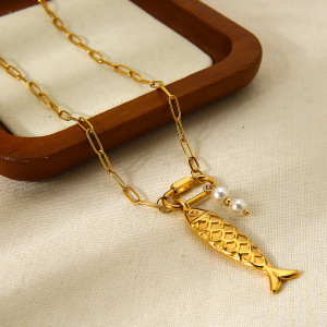 Collier Pendentif Tortue/Poisson En Acier Inoxydable Étanche Couleur Or (1 Pièce) h5 Image2