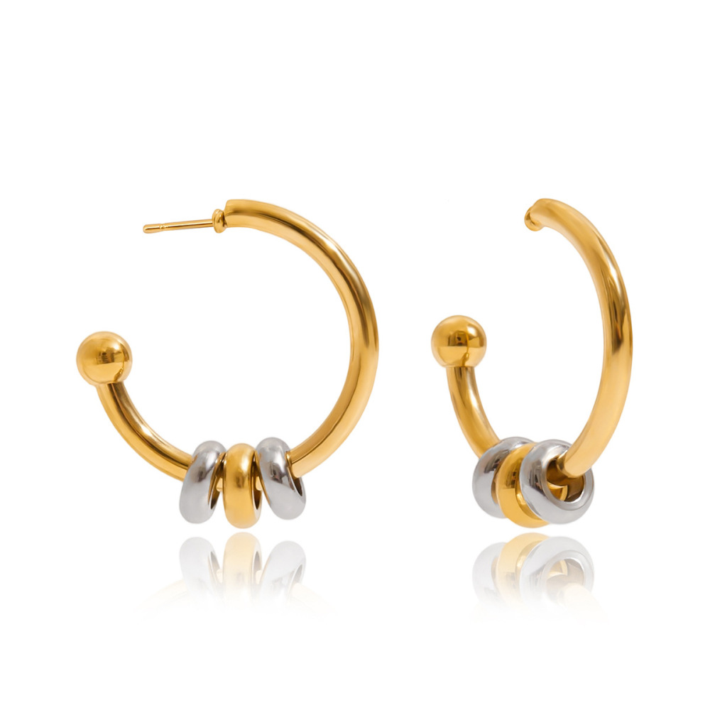 1 Paire De Boucles D'Oreilles Créoles Minimalistes Rondes En Acier Inoxydable Étanche Couleur Or Pour Femme 