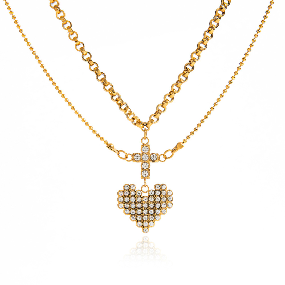 Collier À Plusieurs Rangs Pour Femme, En Acier Inoxydable Doré, Motif Cœur Romantique (1 Pièce) Image8