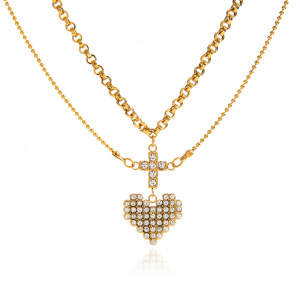 Collier À Plusieurs Rangs Pour Femme, En Acier Inoxydable Doré, Motif Cœur Romantique (1 Pièce) h5 Image8
