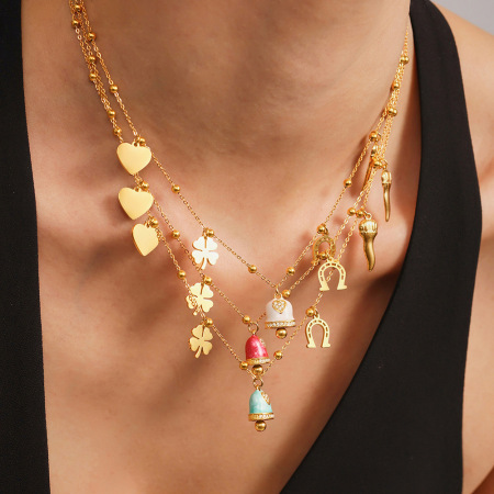 Ensemble de colliers pour femmes, 1 pièce, en acier inoxydable imperméable couleur or, avec clochette 2