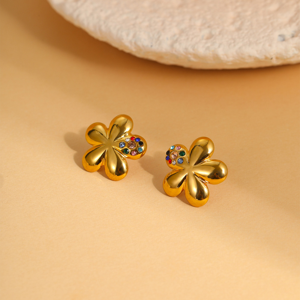 1 Paire De Boucles D'Oreilles Puces En Acier Inoxydable Imperméables À Motif Floral Doux Image4