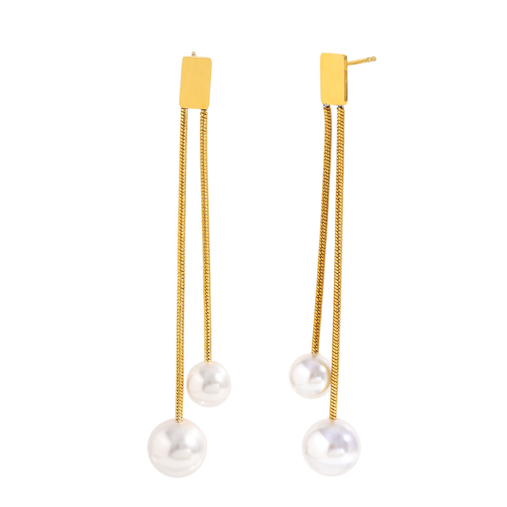 1 Paire De Boucles D'Oreilles Pendantes Élégantes À Pompons En Acier Inoxydable Étanche Couleur Or
