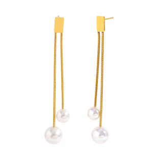 1 Paire De Boucles D'Oreilles Pendantes Élégantes À Pompons En Acier Inoxydable Étanche Couleur Or h5