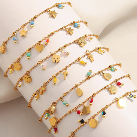 Bracelet à breloques Clover en acier inoxydable étanche couleur or (1 pièce)