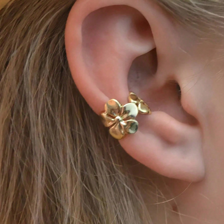 Boucle d'oreille manchette femme simple en acier inoxydable, imperméable, couleur or, motif floral (1 pièce)