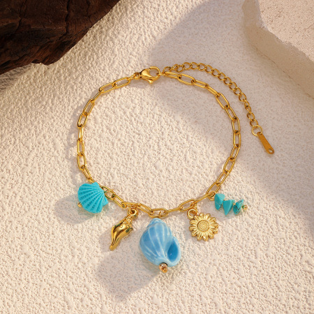 Bracelet à breloques en acier inoxydable doré, 1 pièce, en forme d'étoile de mer 2