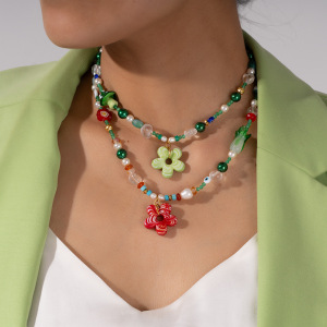 Collier De Perles En Verre Pour Femme, Motif Fleur De Vacances, 1 Pièce h5 Image5