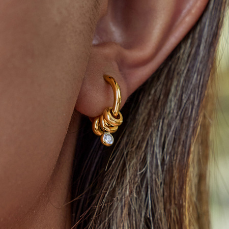 1 paire de boucles d'oreilles créoles pour femme, en acier inoxydable étanche, couleur or, collection Simple Series.