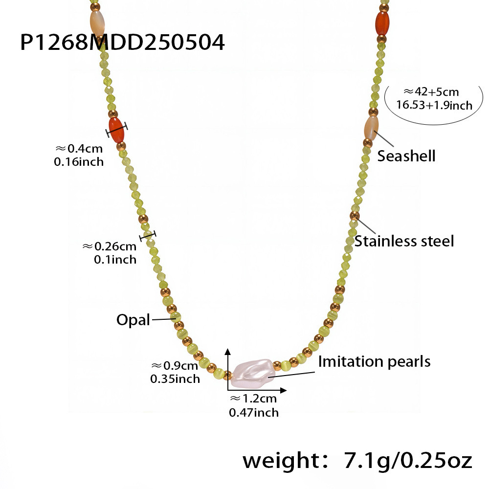 Collier Élégant En Perles Naturelles Et Pierres Dorées Pour Femme, 1 Pièce Image2