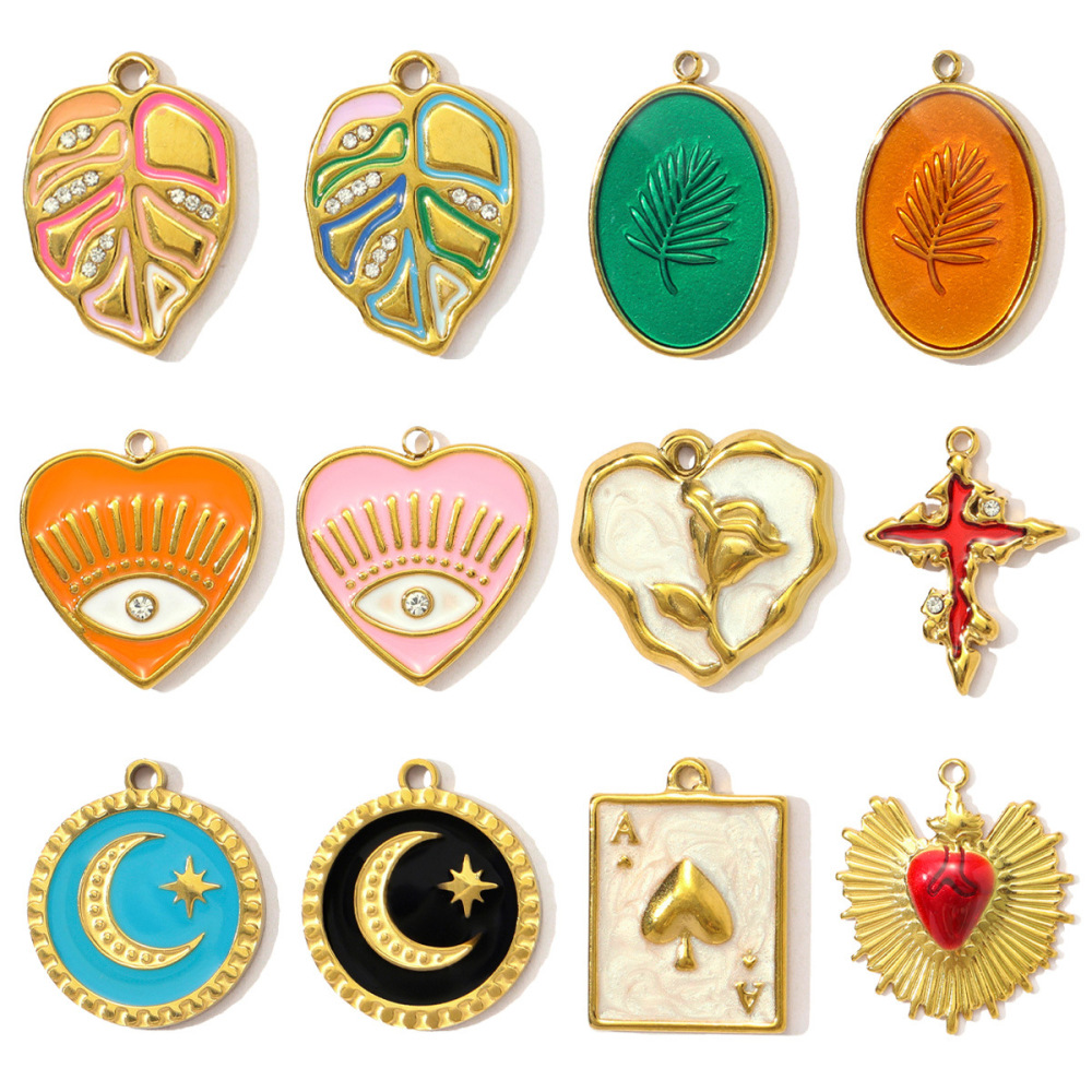 Pendentif Femme Rétro Lune En Acier Inoxydable Étanche Couleur Or (1 Pièce) h5Image5