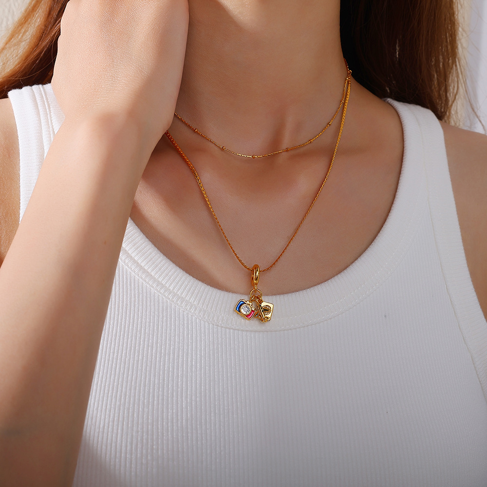 Collier Pendentif Diy En Acier Inoxydable Étanche Couleur Or (1 Pièce) Image5