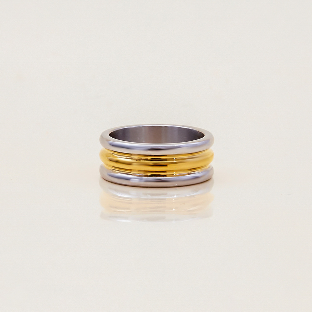 Bague Minimaliste Annulaire En Acier Inoxydable Étanche, Couleur Argent Et Or (1 Pièce) Image5