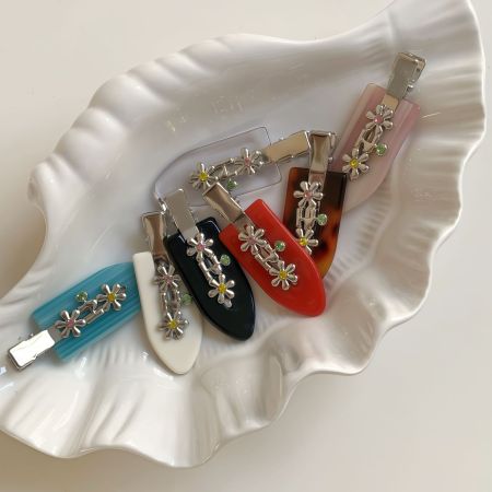 1 paire de pinces à cheveux pour femme en acétate, série classique, motif fleur douce