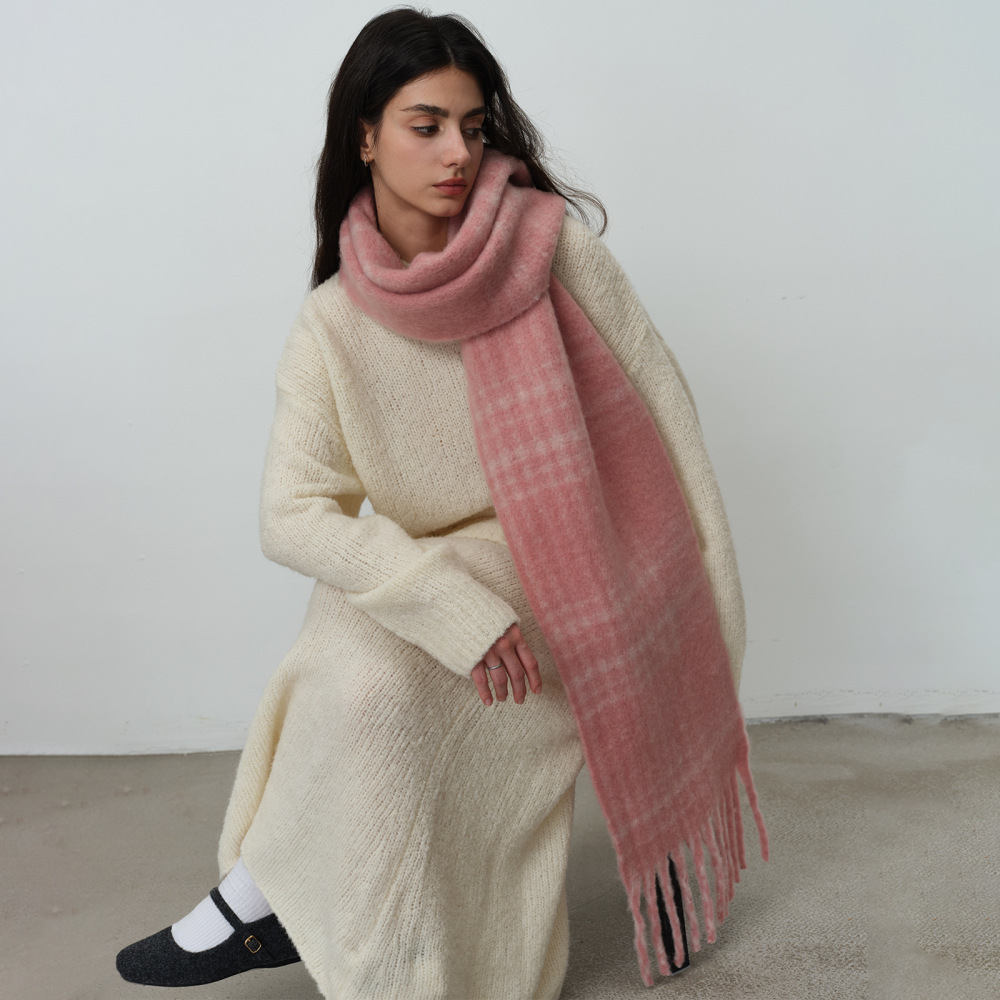 1 Écharpe D'Hiver Simple À Carreaux En Polyester Pour Femme h5Image2