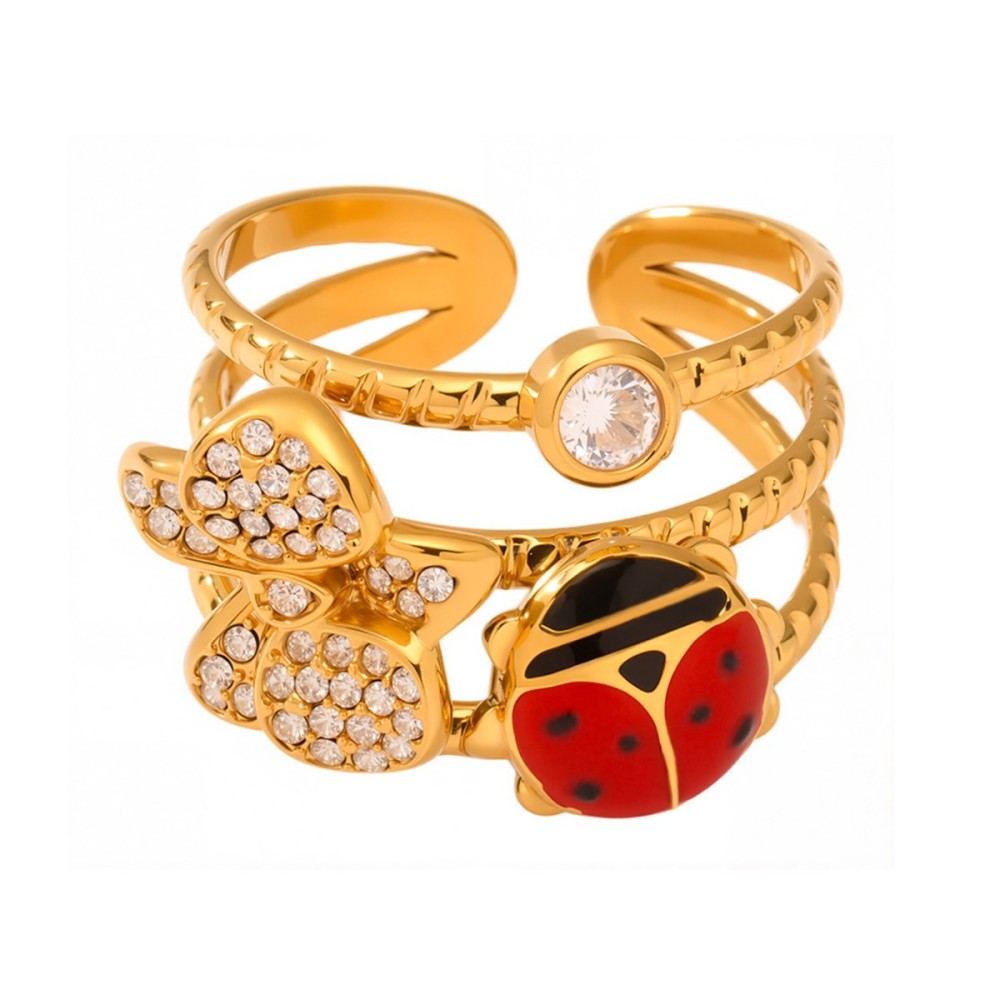 Bague Tendance En Acier Inoxydable Doré, Imperméable, Motif Fruits Vifs (1 Pièce) 