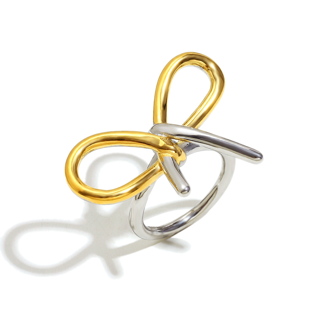 Bague Tendance Élégante Et Irrégulière En Acier Inoxydable Doré, De La Collection Romantique (1 Pièce), Étanche. h5Image4
