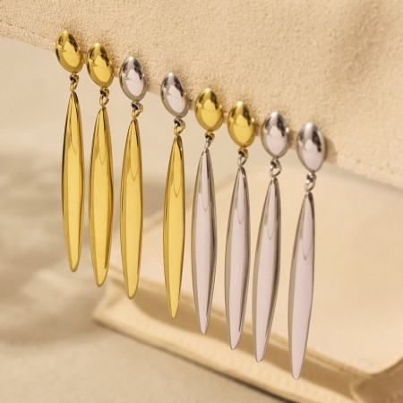 Boucles d'oreilles pendantes modernes pour femmes, en acier inoxydable doré, imperméables, de forme irrégulière (1 paire). 2