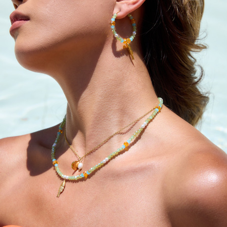 Ensemble de bijoux pour femmes avec perles éthérées, en acier inoxydable étanche, couleur or (1 pièce). 2