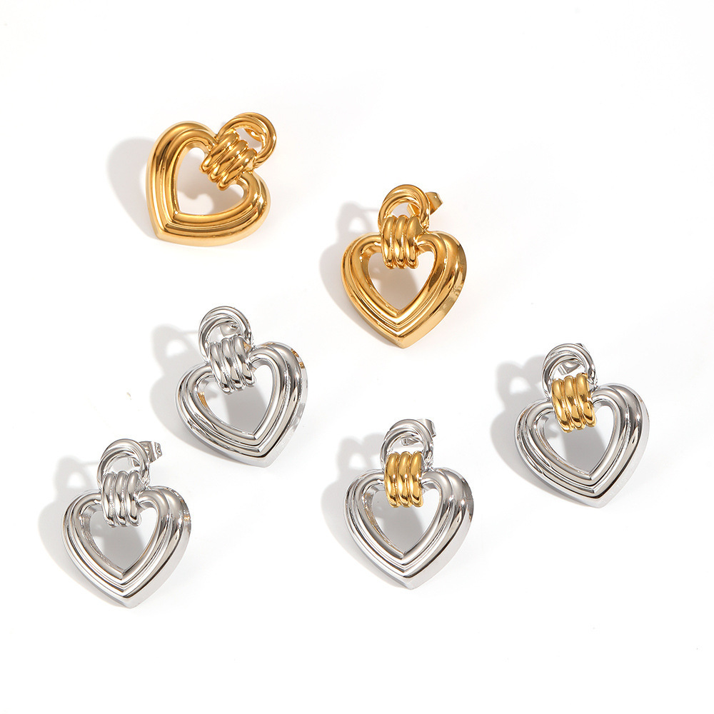 1 Paire De Boucles D'Oreilles Puces Daily Heart En Acier Inoxydable Étanche Couleur Or Pour Femme h5Image4