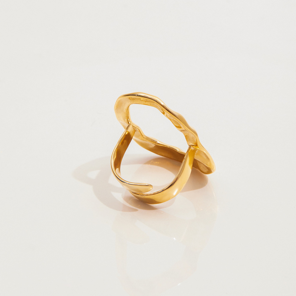 Bague Tendance Ovale Irrégulière En Acier Inoxydable, Couleur Or, Étanche (1 Pièce) Image6