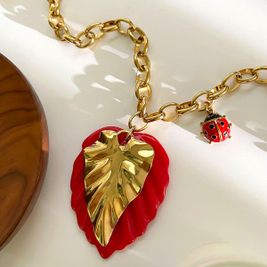 Collier Pendentif Feuille En Acier Inoxydable Étanche Couleur Or h5 Image4
