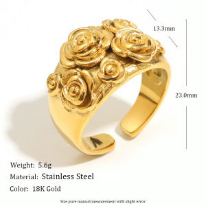 Bague Romantique En Acier Inoxydable Doré, Imperméable, Avec Motif Floral (1 Pièce) h5 Image6