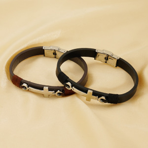Bracelet Homme En Acier Inoxydable Avec Croix Rétro, Série Classique, 1 Pièce h5 Image3