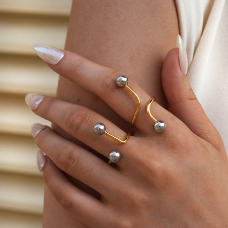 Bague tendance en acier inoxydable doré, lignes simples, étanche.