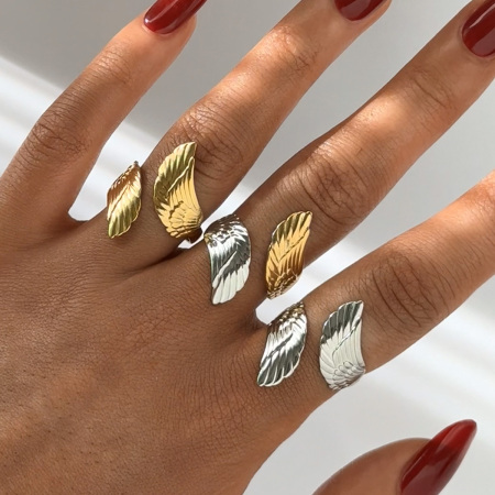 Bague femme Simple Series Natural Wings en acier inoxydable étanche (1 pièce)