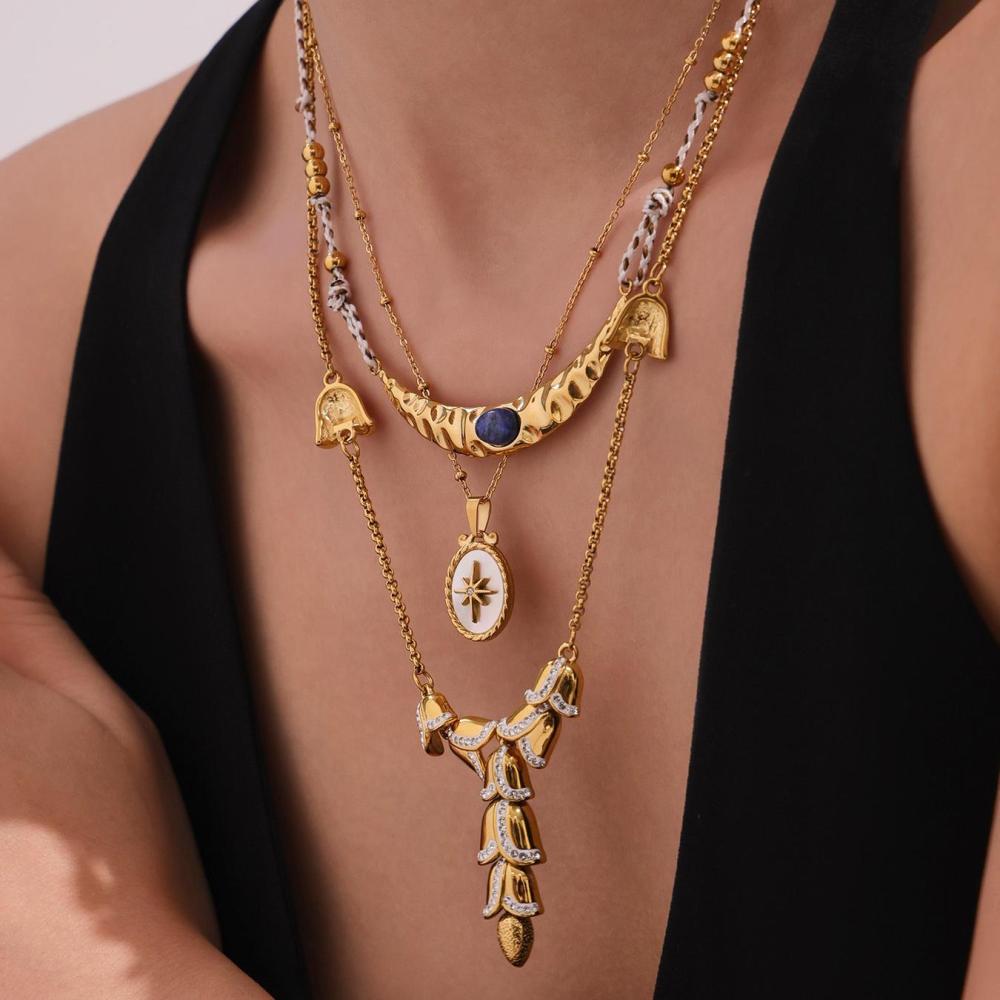 Collier Pendentif Femme Chic En Acier Inoxydable Étanche Couleur Or Avec Pierre Naturelle (1 Pièce) Image6
