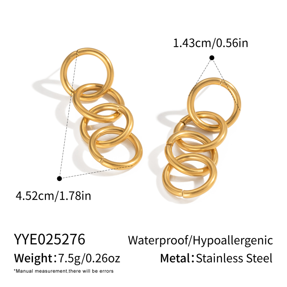 1 Paire De Boucles D'Oreilles Puces Simples Daily Circle En Acier Inoxydable Étanche Couleur Or Pour Femme 