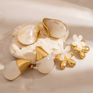 Boucles D'Oreilles Puces Pour Femme, En Acier Inoxydable, Forme Irrégulière, En Forme De Goutte De Fleur, 1 Paire h5 Image5