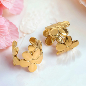 Boucle D'Oreille Manchette Femme Simple En Acier Inoxydable, Imperméable, Couleur Or, Motif Floral (1 Pièce) h5 Image5