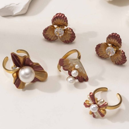 Bague Romantique En Acier Inoxydable Étanche Avec Motif Floral (1 Pièce) 2