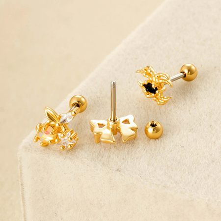 Boucle d'oreille piercing en forme de cœur en cuivre doré et zircon 2