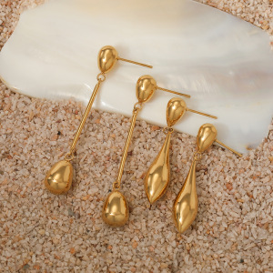 Boucles D'Oreilles Pendantes Pour Femmes, En Acier Inoxydable, Étanches, Couleur Or, En Forme De Goutte Simple h5 Image4