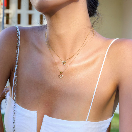 Collier pendentif femme en forme de cœur, en acier inoxydable étanche, couleur or (1 pièce) 2