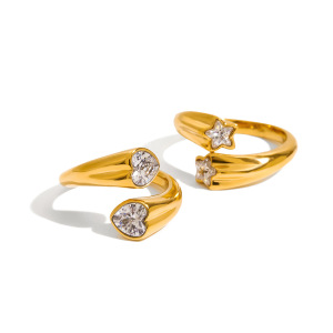 Bague Femme En Acier Inoxydable Doré, Étanche, Ornée D'Une Pierre Précieuse Et Ornée D'Une Étoile Personnalisée. h5 Image9