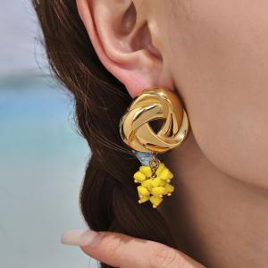 Boucles D'Oreilles Pendantes Romantiques À Pompons En Acier Inoxydable, Étanches, Couleur Or Et Verre, Pour Femme (1 Paire). h5 Image6