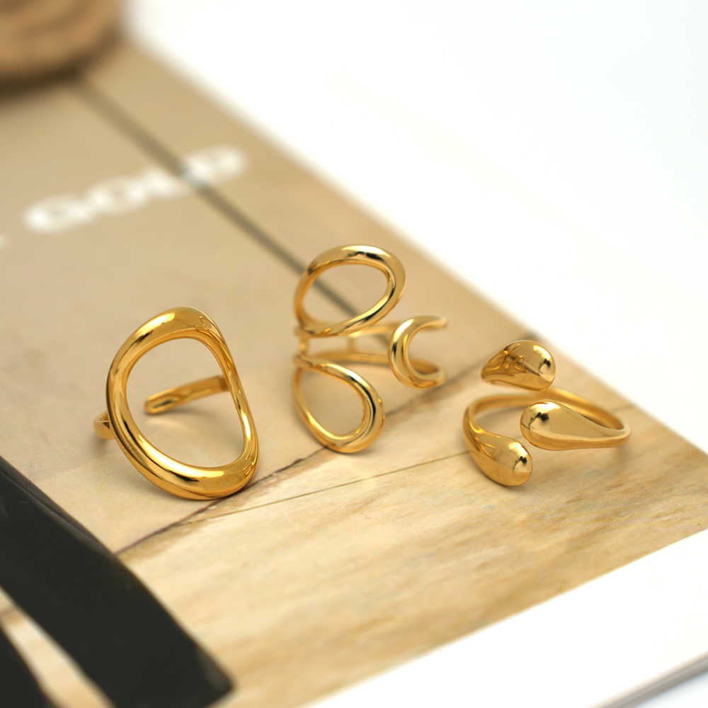 Bague Minimaliste Pour Femme, En Acier Inoxydable Étanche, De Forme Irrégulière Et Ajourée (1 Pièce). Image3