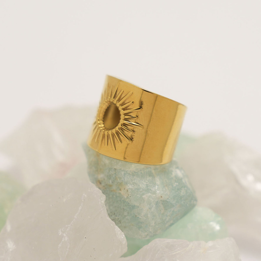 Bague Minimaliste Simple Sun En Acier Inoxydable Étanche Couleur Or (1 Pièce) Image7