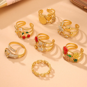Bague Tendance En Acier Inoxydable Doré, Imperméable, Motif Fruits Vifs (1 Pièce) h5 Image4