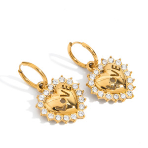 Boucles D'Oreilles Pendantes Pour Femme, Motif Cœur Et Lettre D'Amour Romantique, En Acier Inoxydable Étanche, Couleur Or (1 Paire). h5