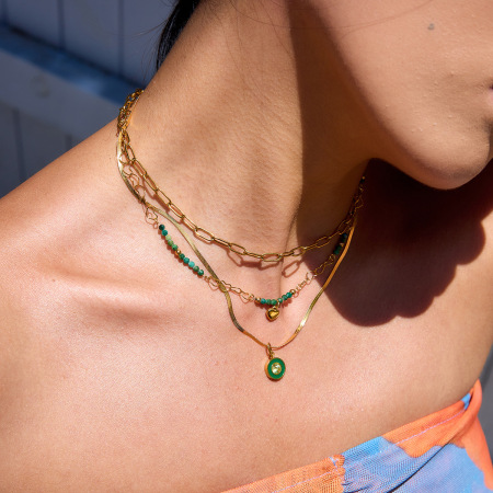 Collier pendentif élégant pour femme, en acier inoxydable, couleur or, orné de perles en forme de cœur (1 pièce)