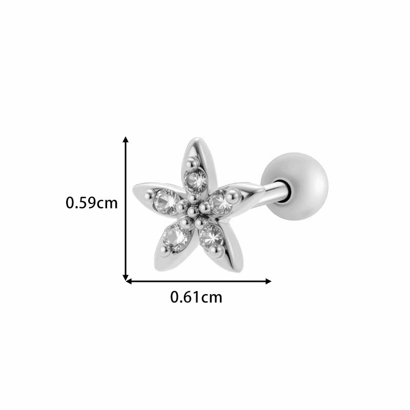 Boucle D'Oreille Piercing Fleur Cuivre Or Zircon 1 Pièce Image2