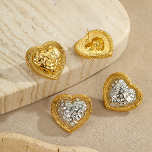 1 Paire De Boucles D'Oreilles Puces Pour Femme, En Acier Inoxydable, Motif Cœur Simple, Étanches, De La Collection Simple Series h5 Image3