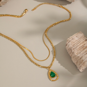 Collier Ethnique À Plusieurs Rangs En Acier Inoxydable Doré, Imperméable Et Orné De Pierres Naturelles. h5 Image4